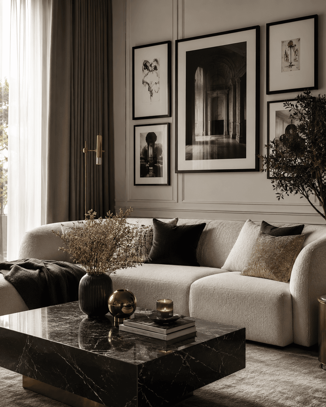 Salon w stylu modern glam